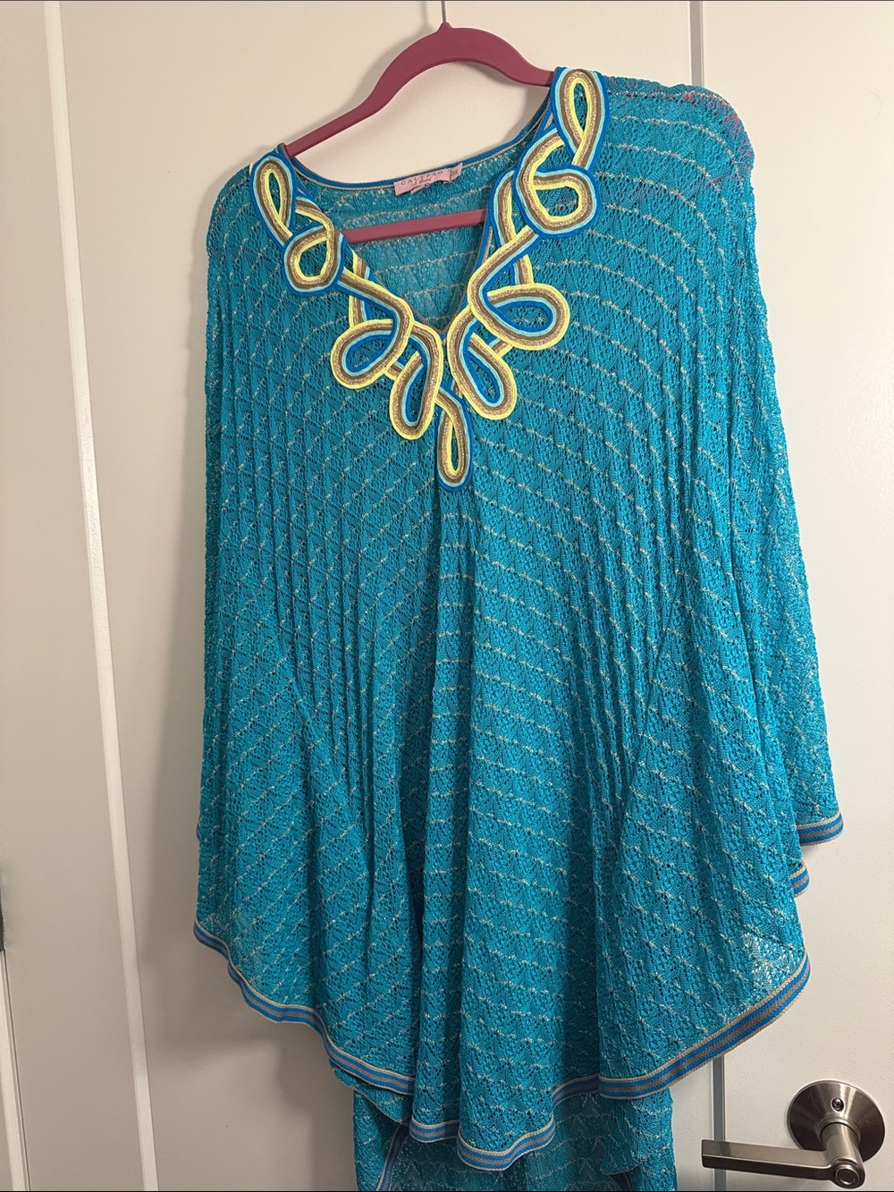 Calypso St. Barth Turquoise Knit Tunic with Yellow Trim